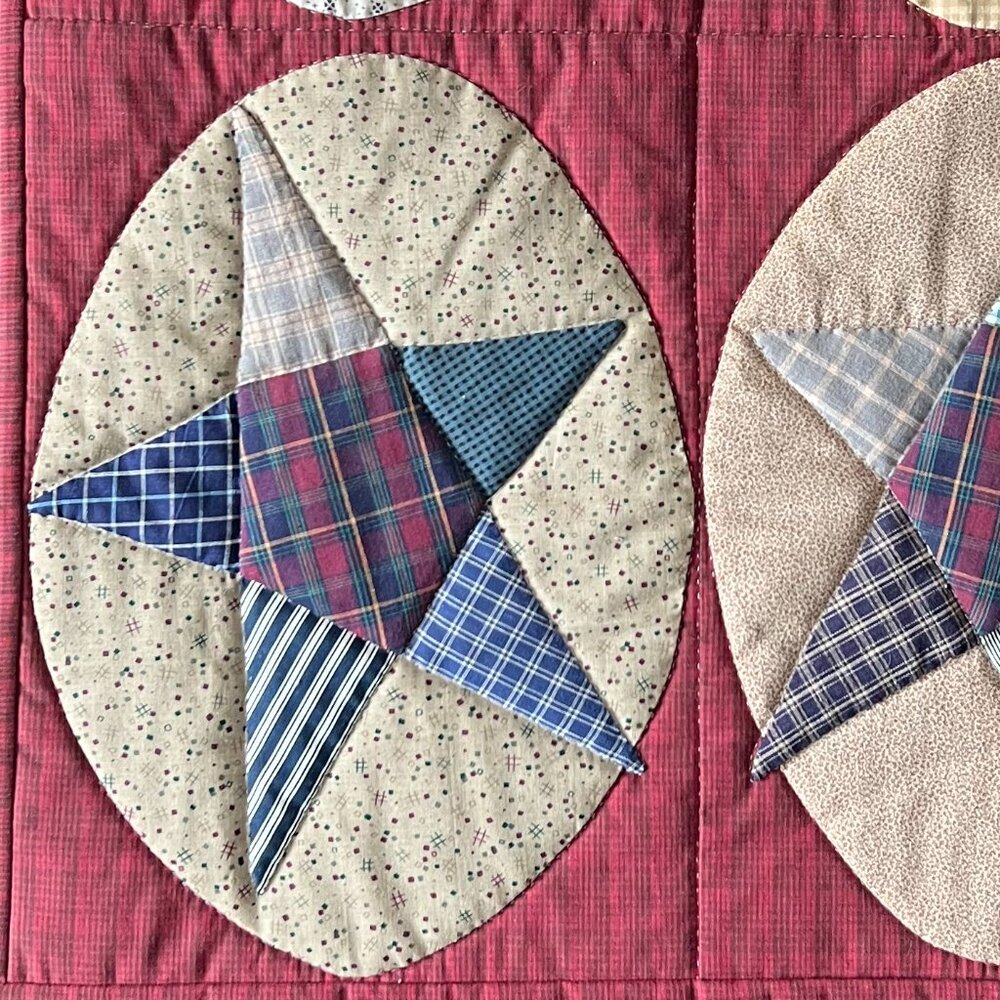Handstitched Hand-Quilted Patchwork Primitive Colonial Star Quilt Table Topper - Picture 4 of 13
